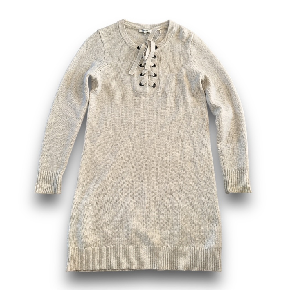 Madewell 100% MERINO Wool Lace-Up Sweater-Dress Size Small Minimalist Chic Cozy